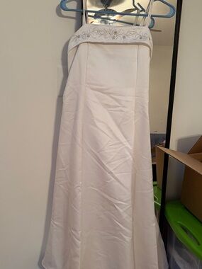 White ivory satin Embroidered Bodice Gown